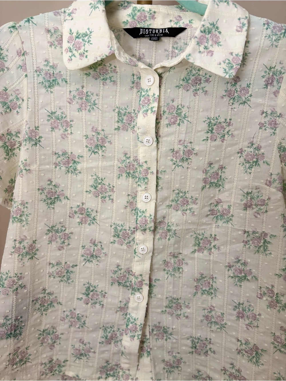 Disturbia Cream Floral Button-Up Top - Picture 2 of 4